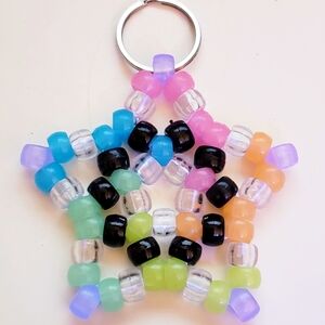Handmade UV Pastel Rainbow White Stretchy Kandi Star Keychain